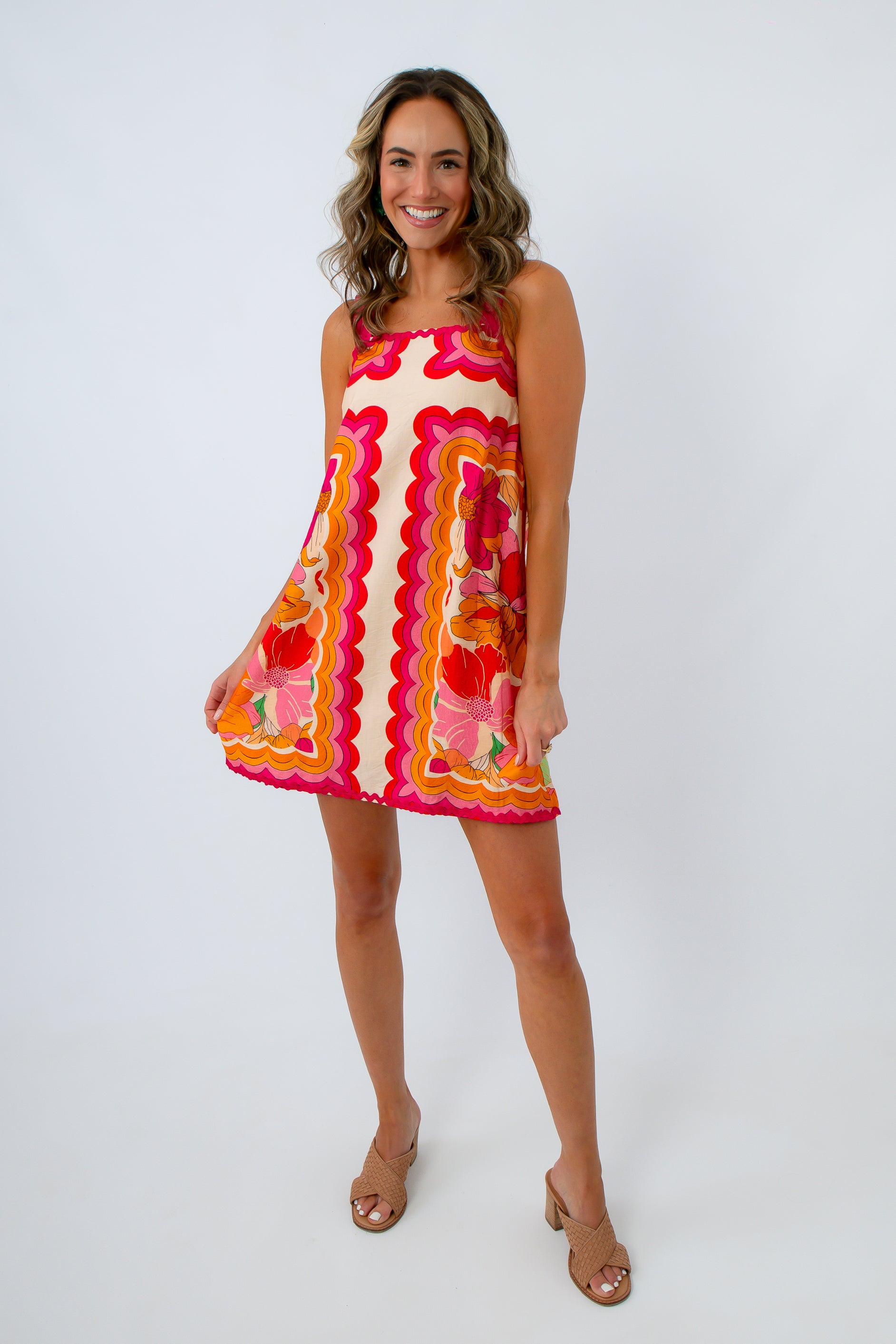 pink and orange tropical dress