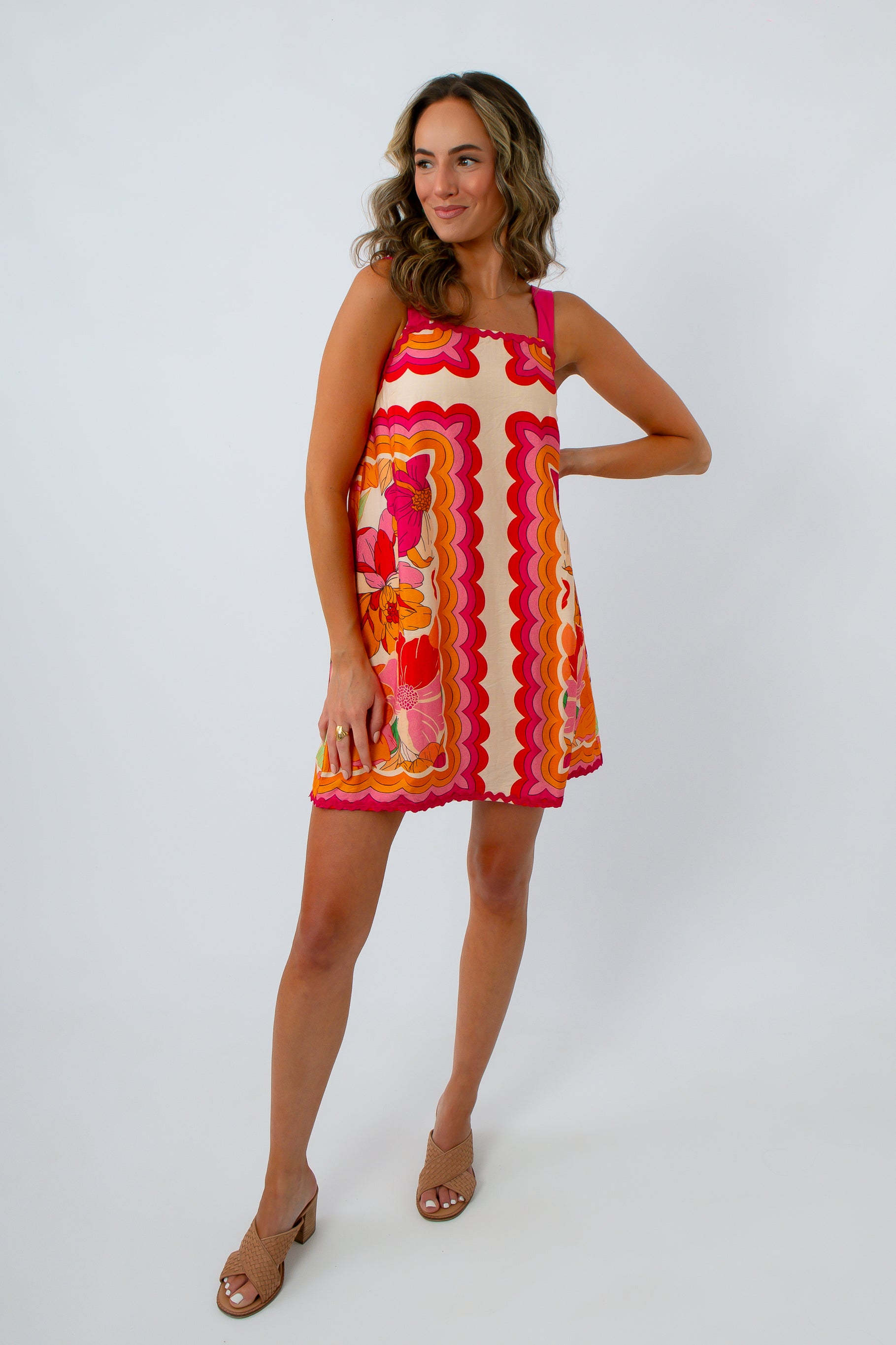 Pink & Orange Ric Rac Trim Mini Dress
