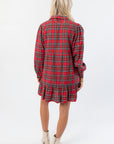 Red Plaid Tiered Mini Shirt Dress