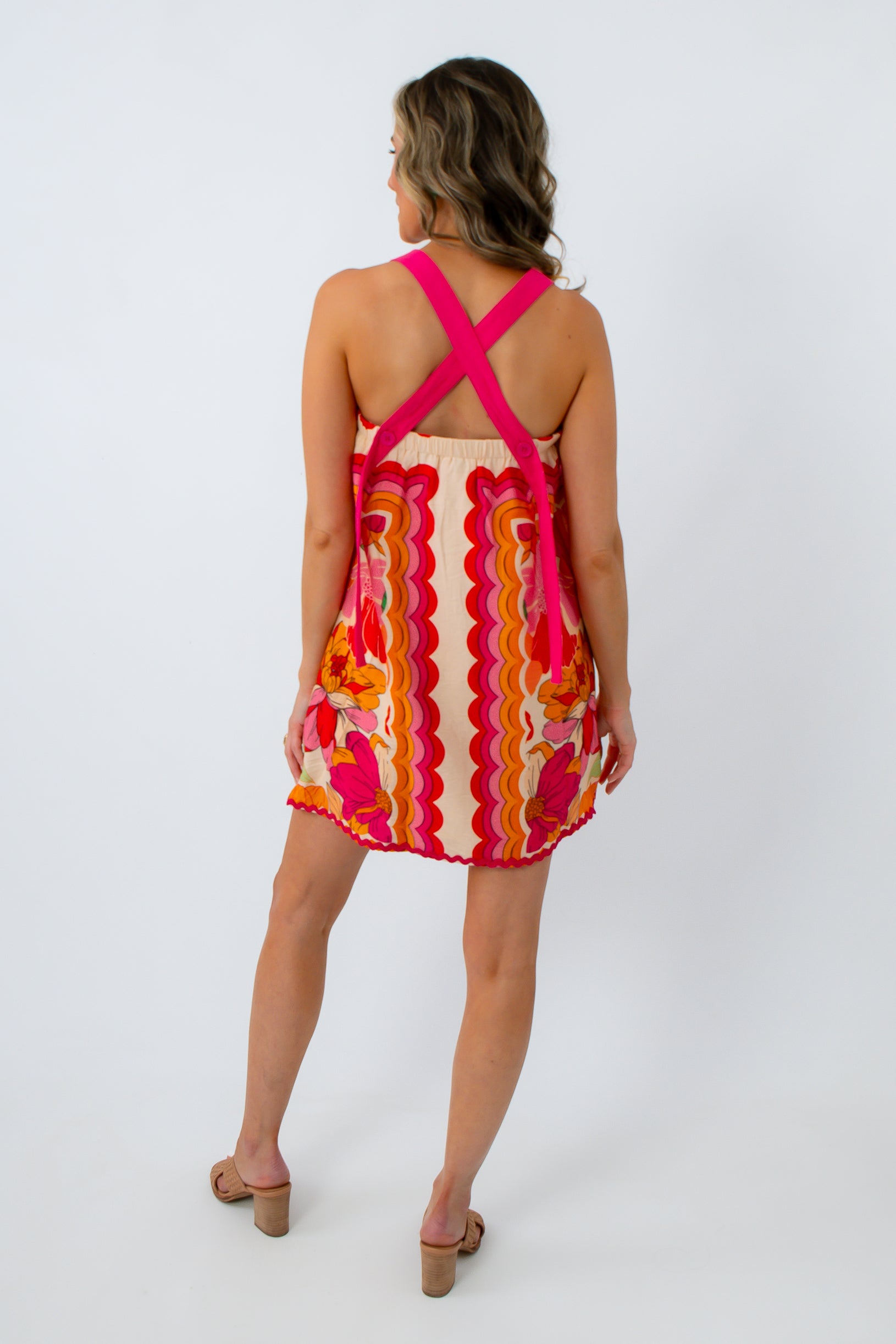 Pink &amp; Orange Ric Rac Trim Mini Dress