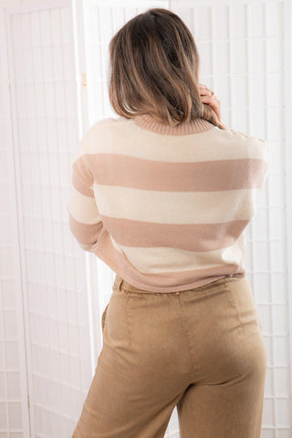 Jordyn Taupe Striped Crop Sweater-Le Lis-L. Mae Boutique