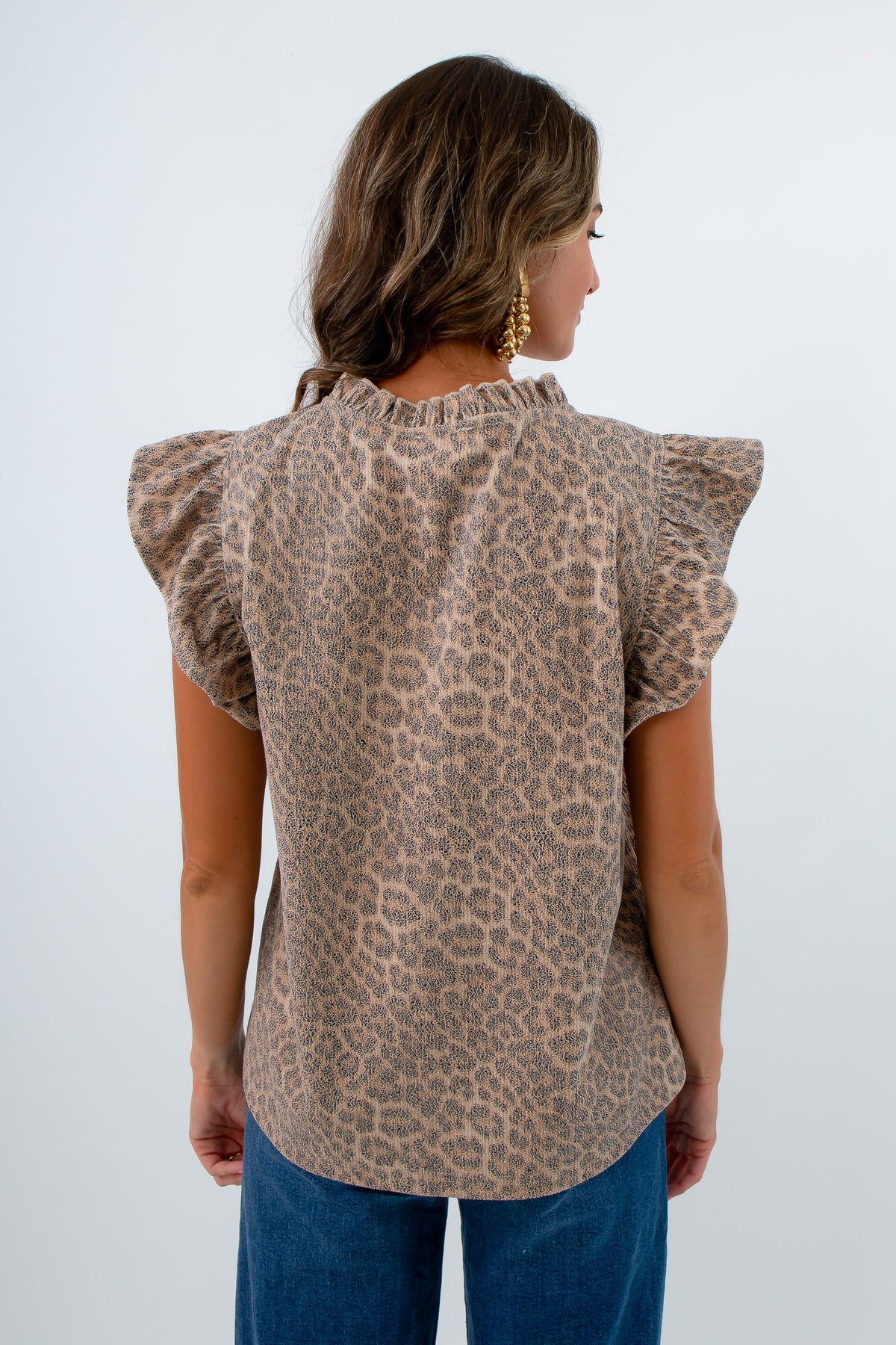 Soft faux suede cheetah print blouse, Patterned tops for work in cheetah and leopard prints