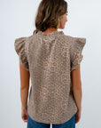 Soft faux suede cheetah print blouse, Patterned tops for work in cheetah and leopard prints