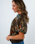 Puff sleeve fall workwear blouse, brown blouse, brown short sleeve blouse, fall workwear