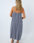 navy and white gingham midi dress casual summer outfit