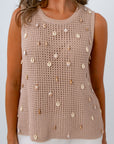 100% cotton shell embellished knit sweater tank
