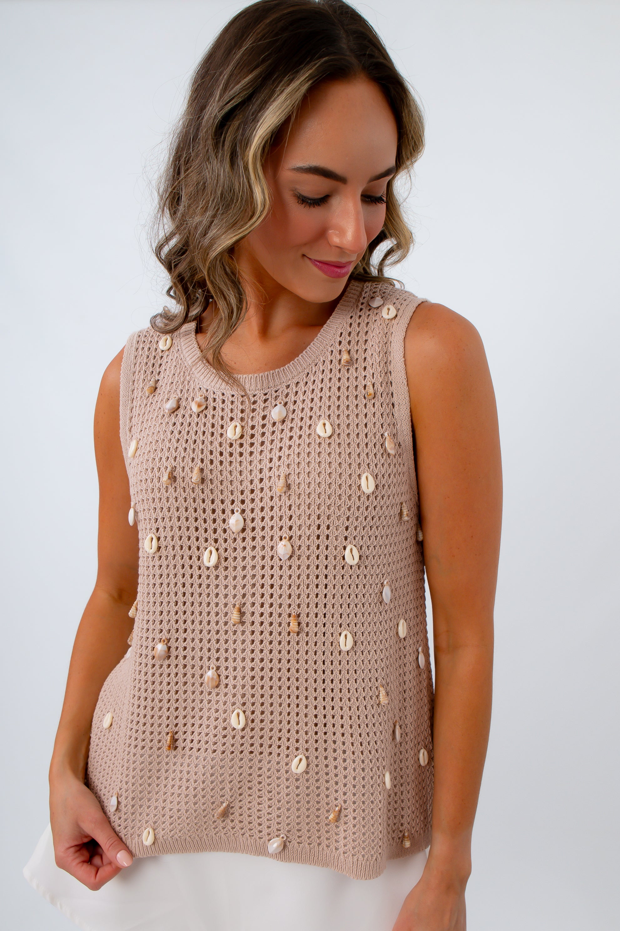 Crochet Style Top with seashell embellishents