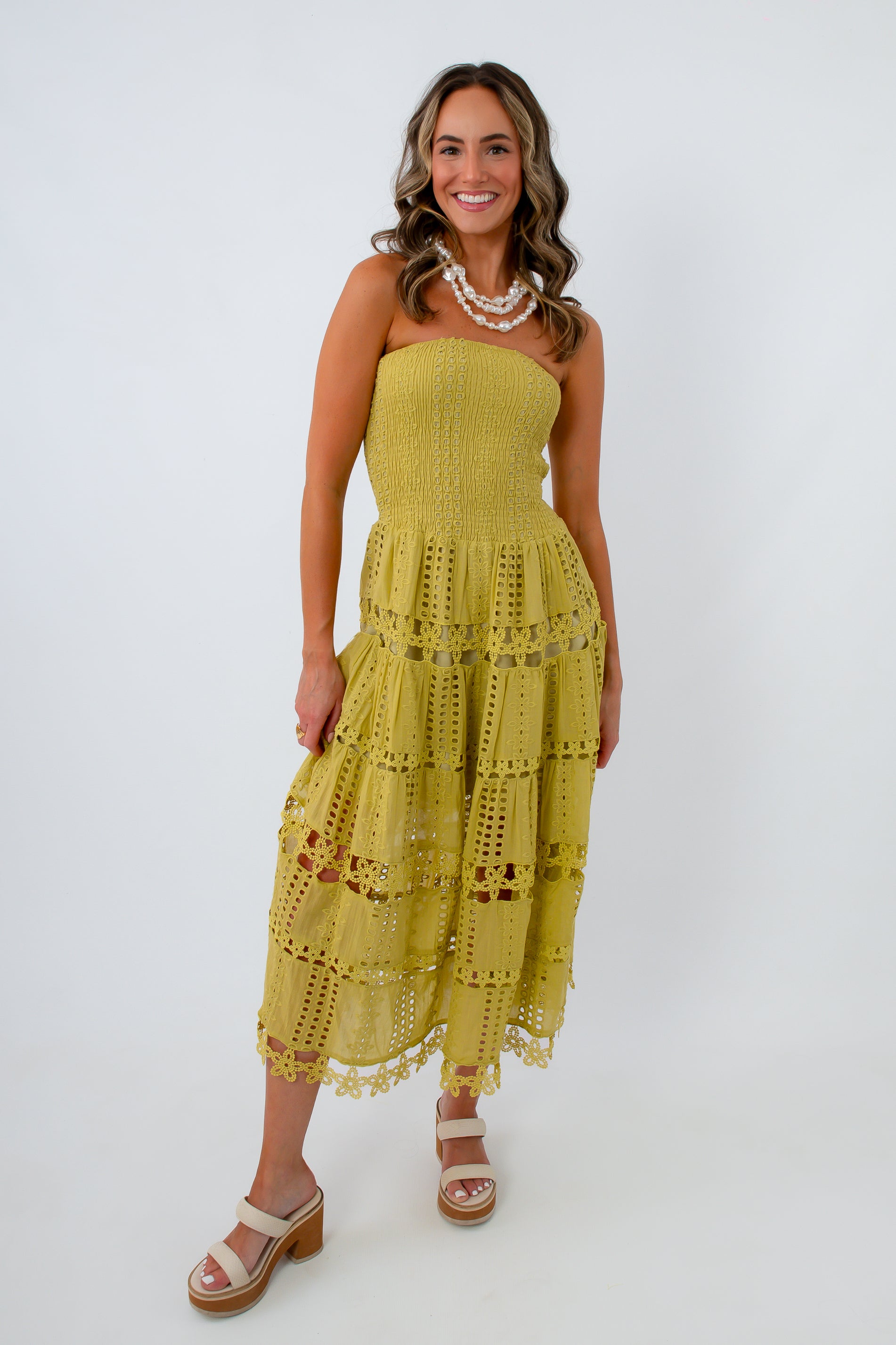 L. Mae Boutique eyelet strapless dress restock
