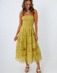 Chartreuse Strapless Midi Dress