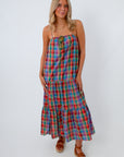 Rainbow Plaid Tiered Maxi Dress
