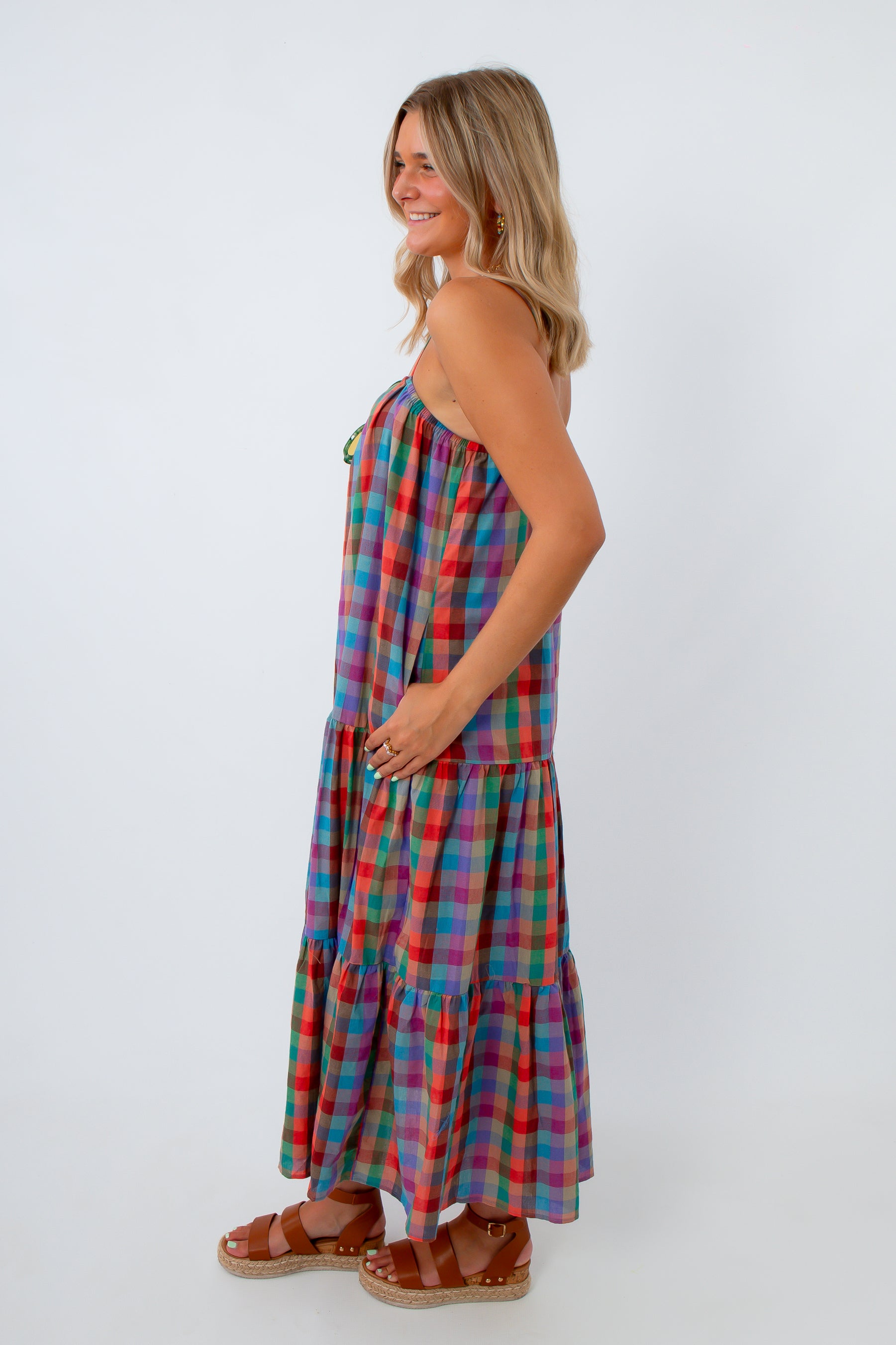 Multi-color check maxi dress for summer