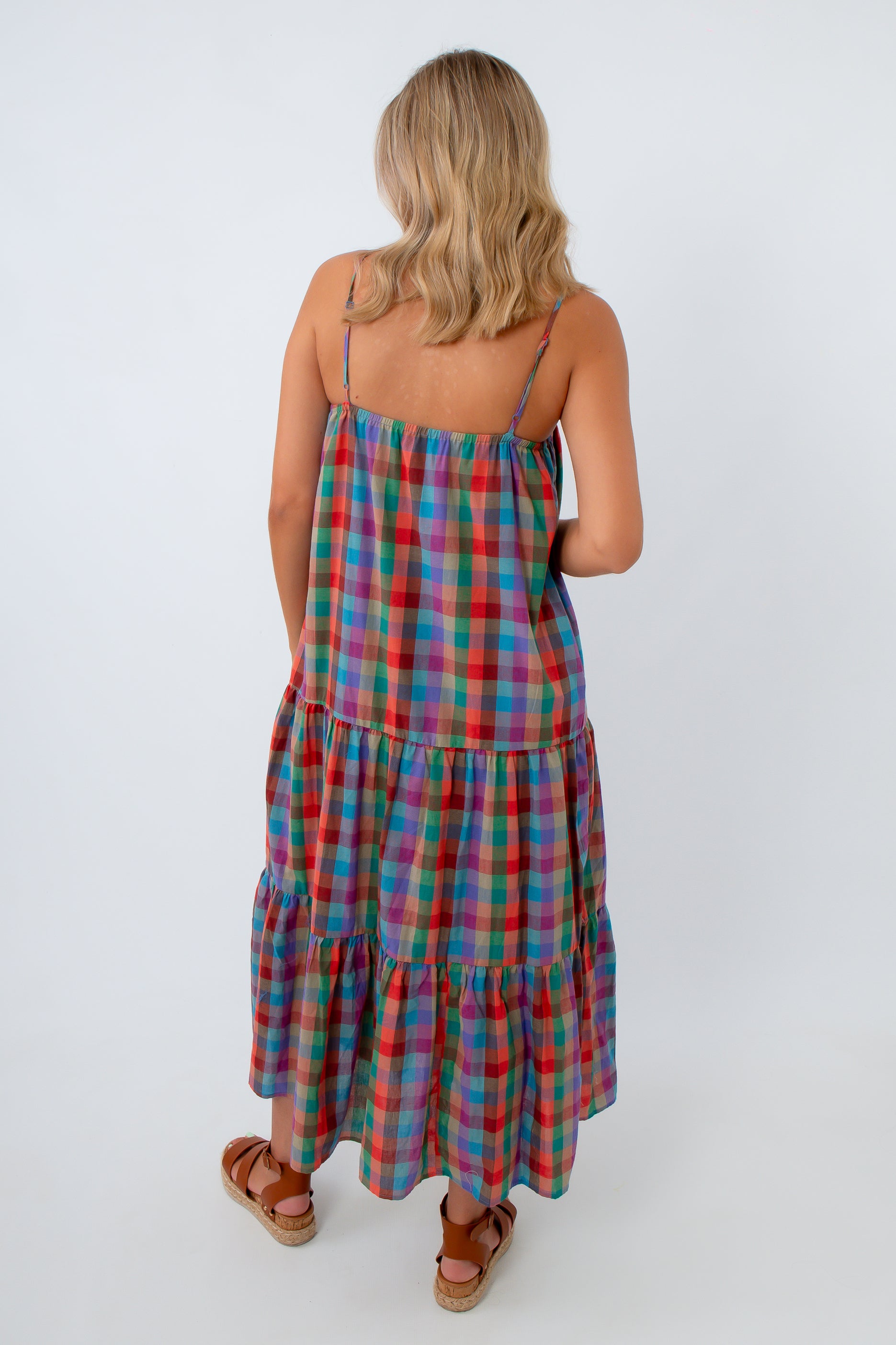 Rainbow Plaid Tiered Maxi Dress
