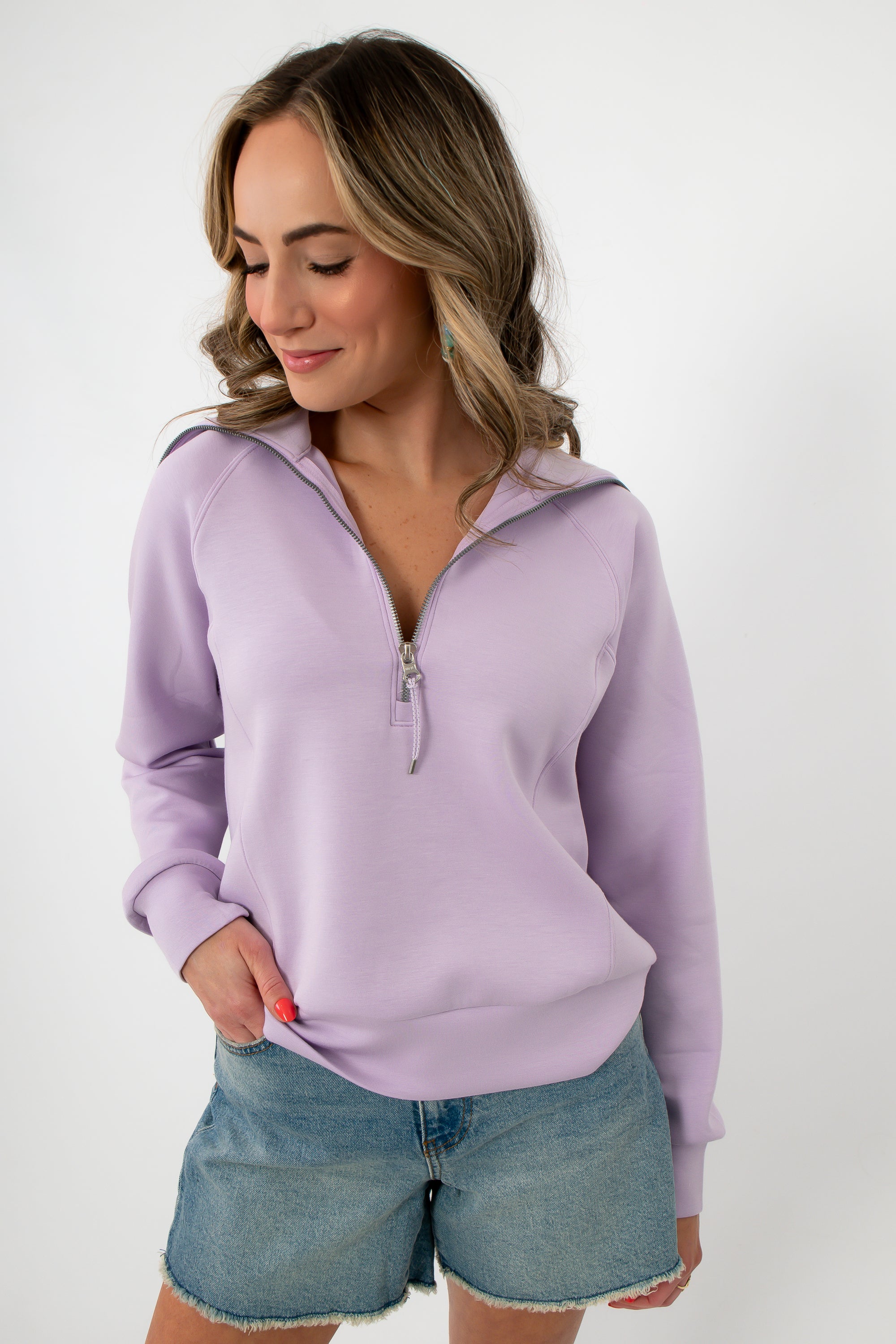 Lilac zip sweatshirt for women, casual loungewear