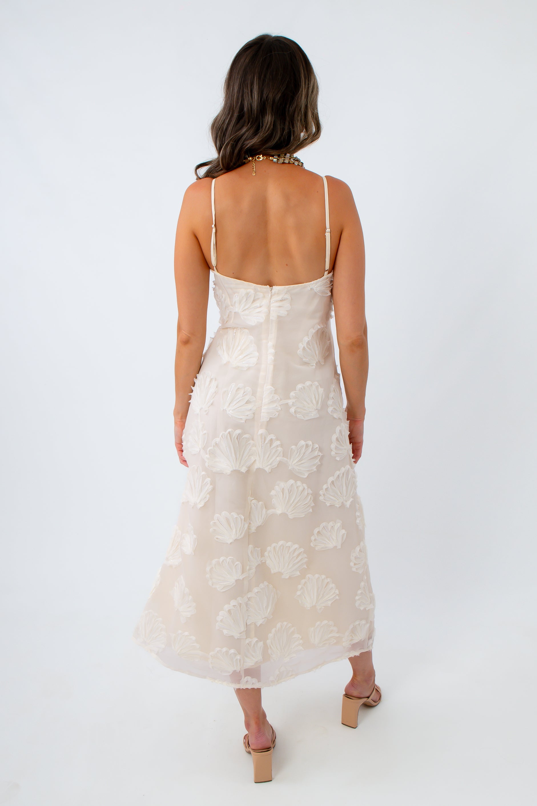 Mermaizing Ivory Shell Applique Maxi Dress