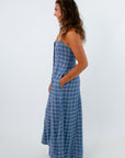 Flannel plaid dress with side pockets and adjustable slit, blue plaid long dress, fall midi dress, long fall dresses