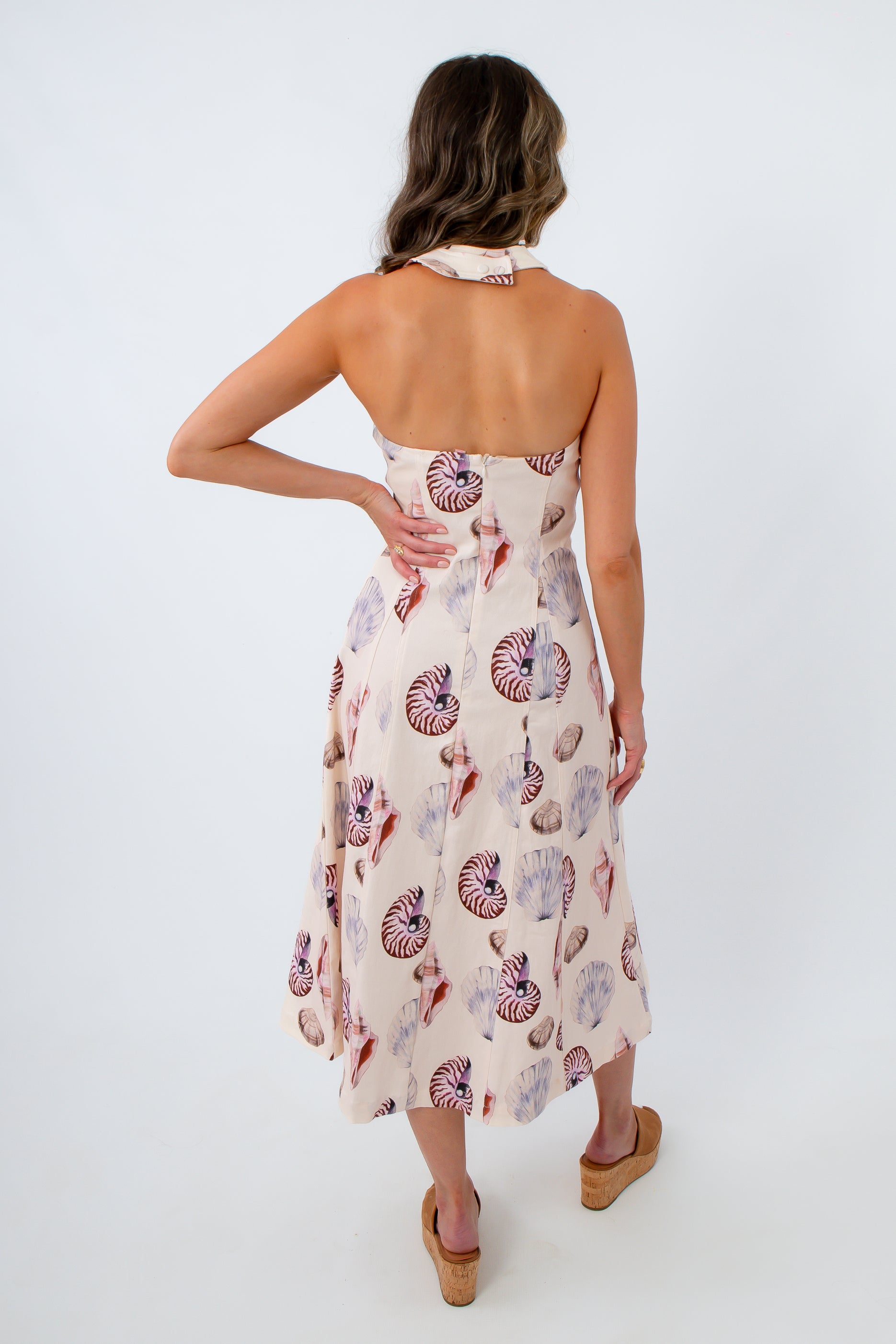 mia halter dress Mia Shell Print Halter Midi Dress