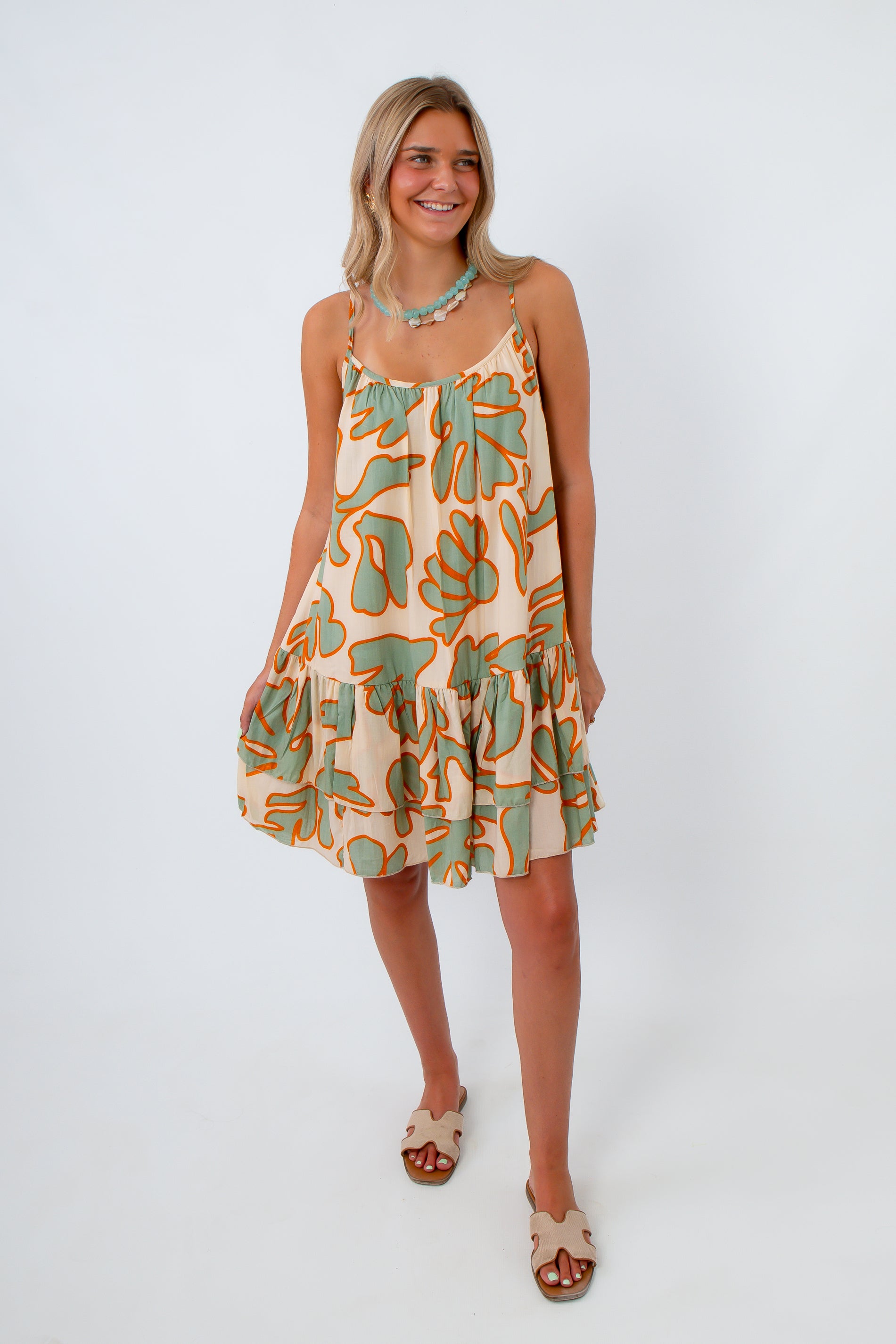 Vitamin Sea Sage Green Abstract Dress
