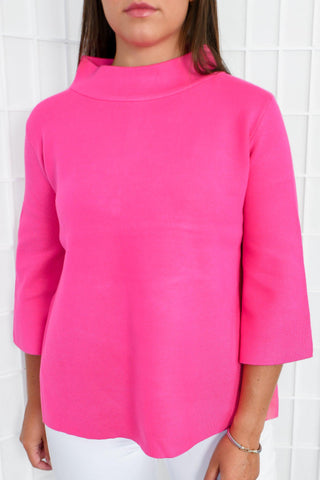 Stylish Standard Hot Pink Mock Neck Bell Sleeve Sweater-Fate-L. Mae Boutique