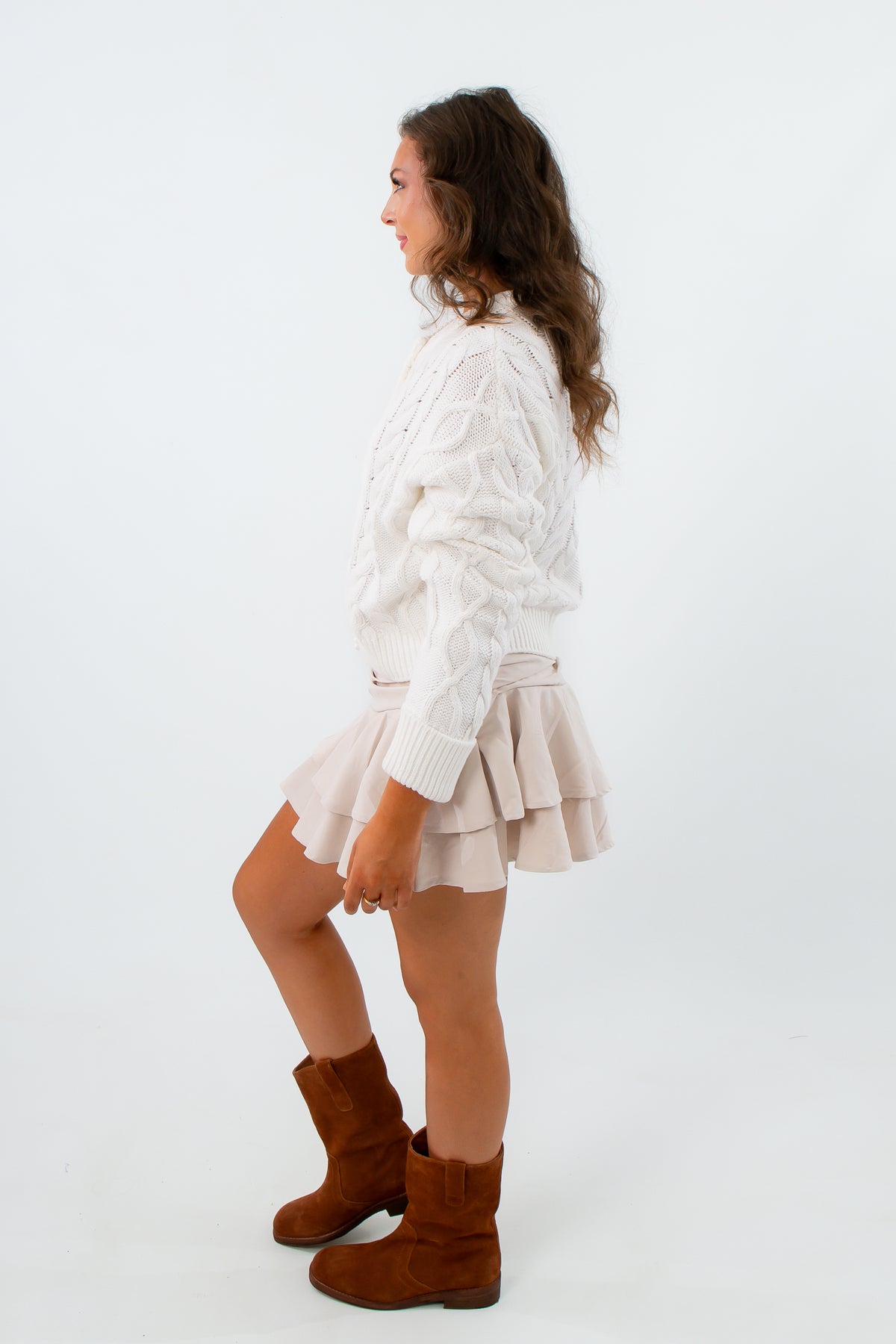 Layered ruffle mini skirt with shorts lining, cream mini skort, neutral skort with ruffles