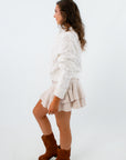Layered ruffle mini skirt with shorts lining, cream mini skort, neutral skort with ruffles