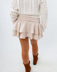 Mini skort with ruched sides, layered ruched skirt, layered ruffled skirt, fall skirts