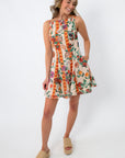 Salsa Garden Flair Mini Dress with floral and fruit print, sleeveless, summer dress for women