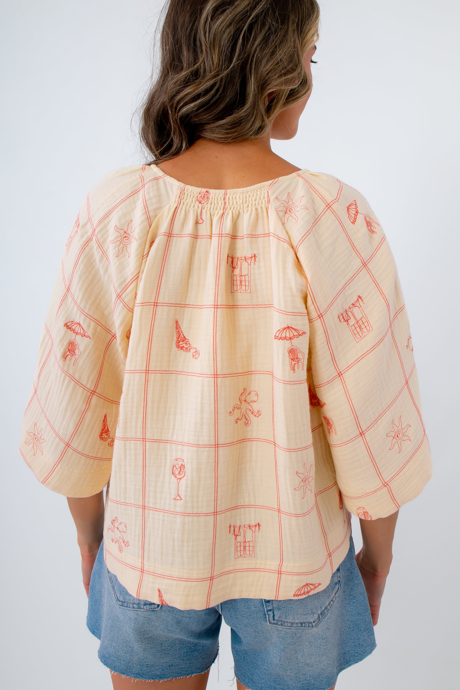 FRNCH embroidered summer short sleeve gauze top
