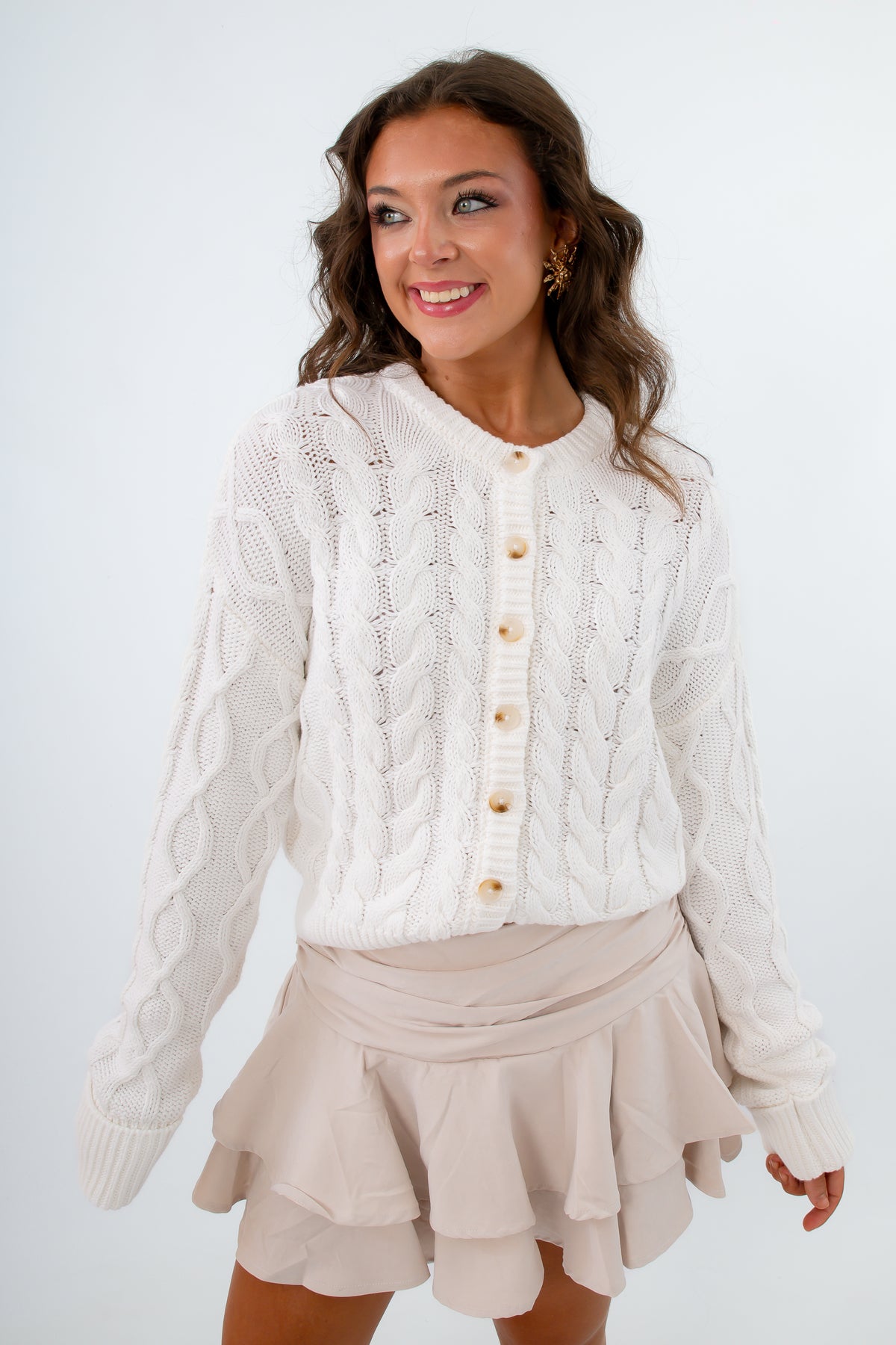 Show Me Your Mumu Cream Cable Knit Chimney Cardigan