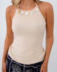 Shell Trim Halter Knit Tank for easy summer styling