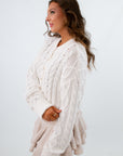 White cable knit sweater with buttons, white sweater with button front, neutral sweater for fall