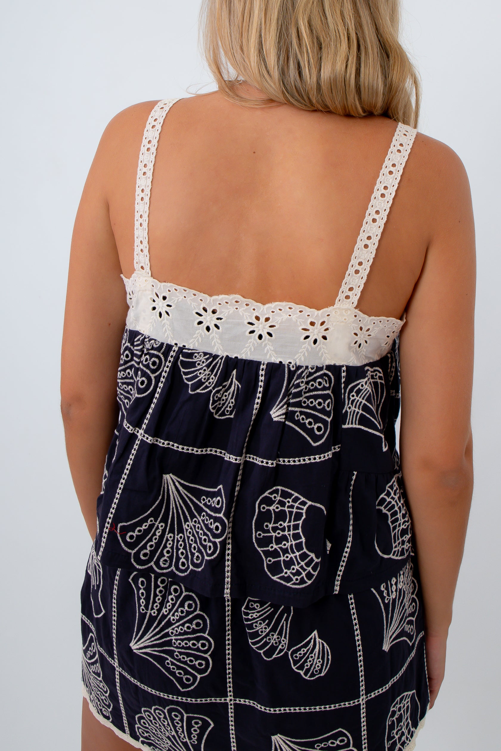 Patriotic navy and white shell tank and matching mini skirt for the 4th of July, Memorial Day, and Labor day