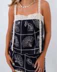 Shore Thing Navy Shell Embroidered Tank and matching mini skirt