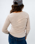 Lightweight waffle knit thermal top for layering, neutral thermal top, neutral long sleeve top, beige long sleeve thermal