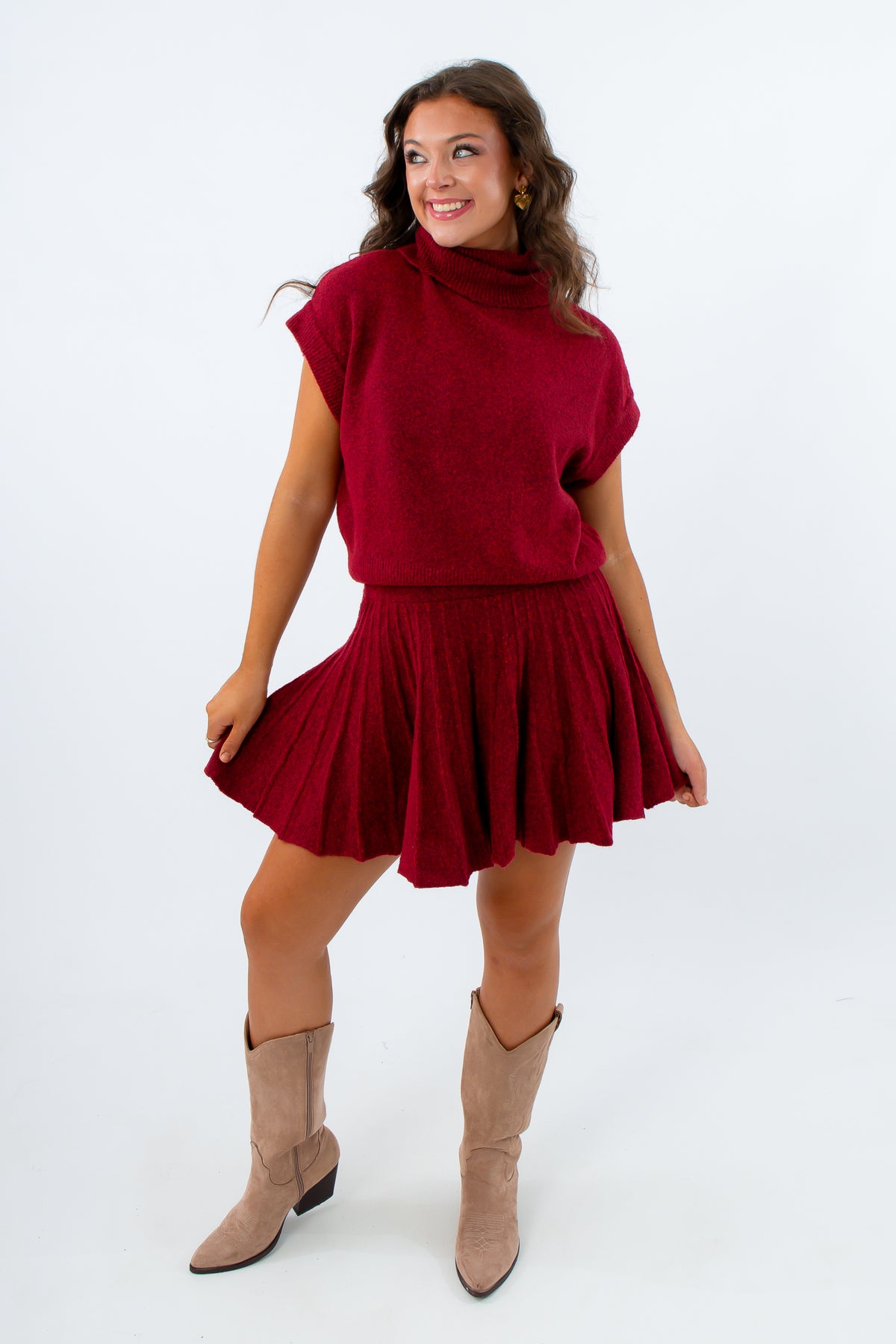 Call Me Back Ruby Turtleneck Skirt Set