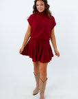 Stylish fall skirt set for University of South Carolina game day, crimson sweater and skirt set for Alabama game day