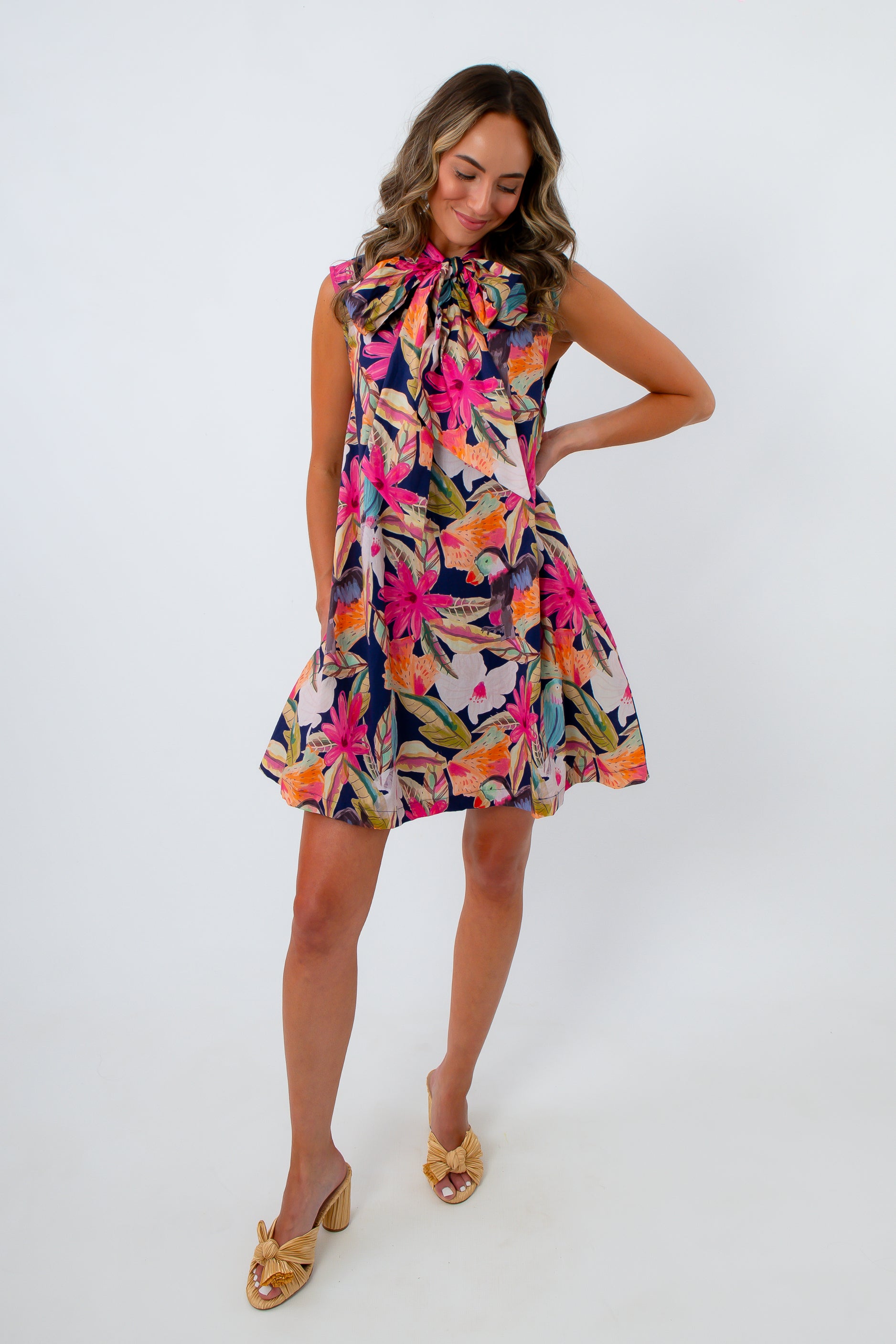 Tropical Cotton Dress with floral jungle print