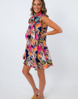 parrot and tropical leaves mini dress