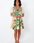 Tropical palm print puff sleeve mini dress for summer