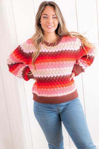 THML Under the Sky Brown and Pink Striped Sweater-THML-L. Mae Boutique