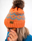 Orange & Blue Pom Pom Beanie