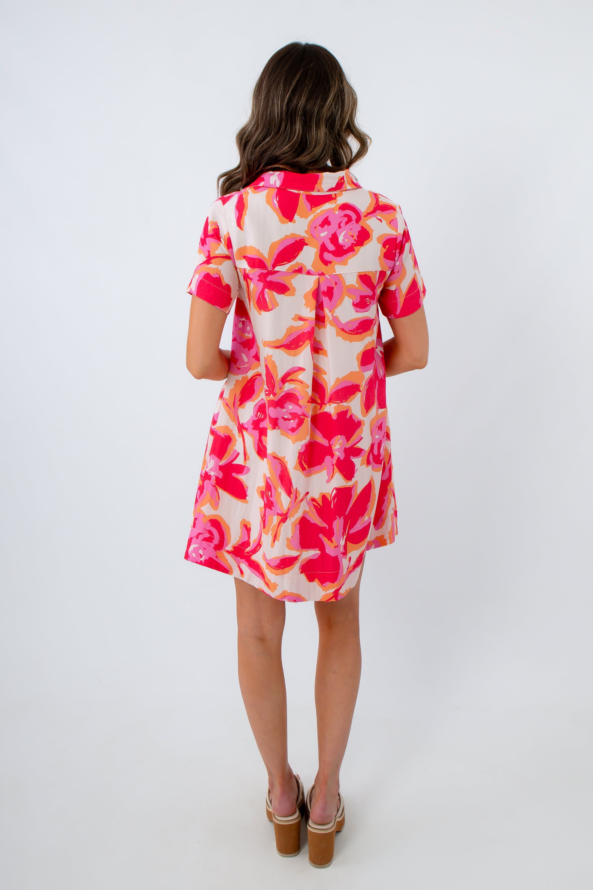 Aloha Shades of Pink Floral Shirt Dress