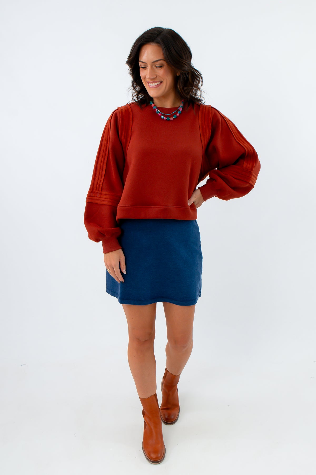 Mahogany Seam Detailed Crewneck Sweatshirt