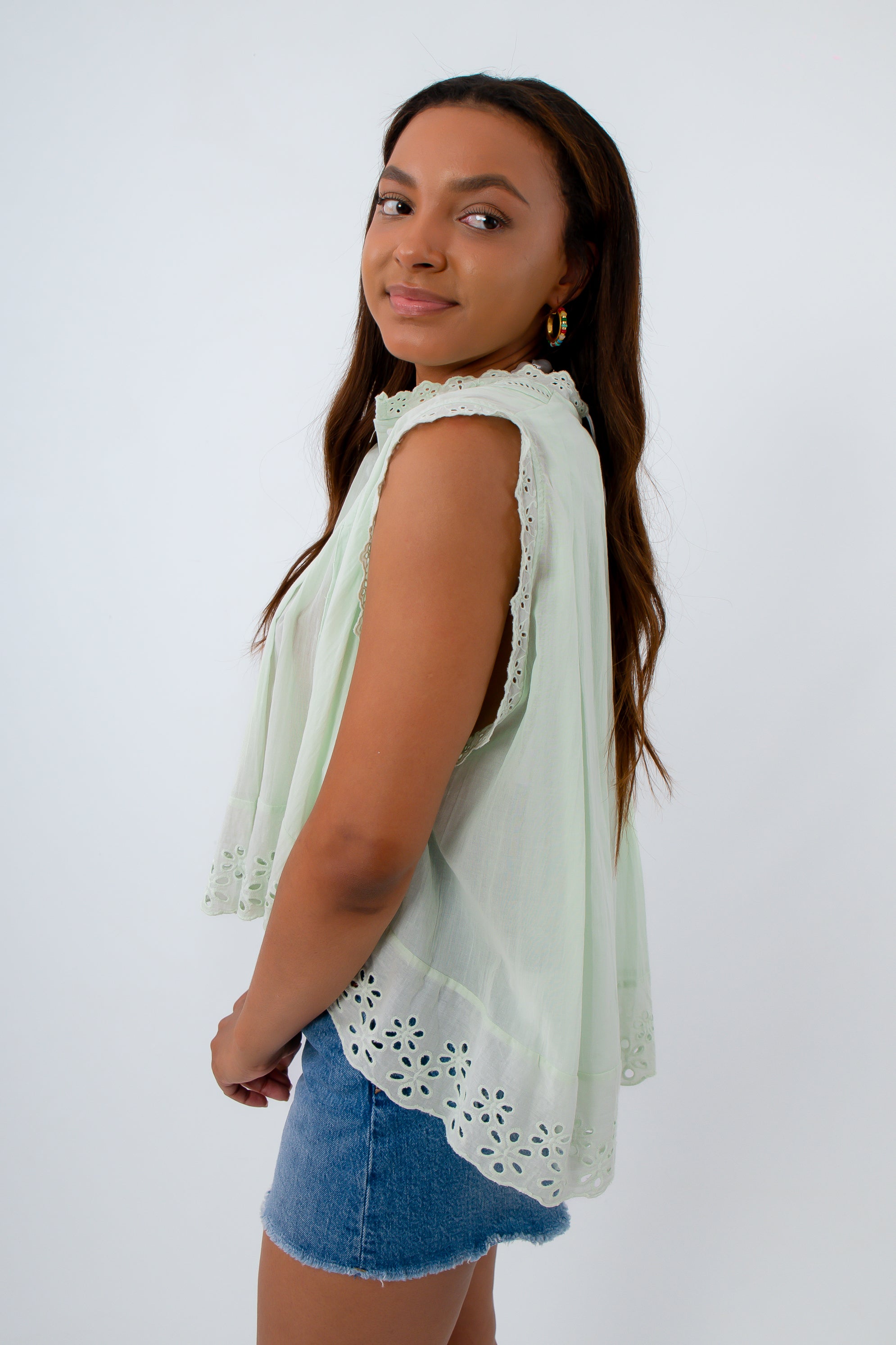 Pastel Green Eyelet Top farm rio dupe blouse