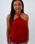 Crimson Satin Braided Keyhole Top