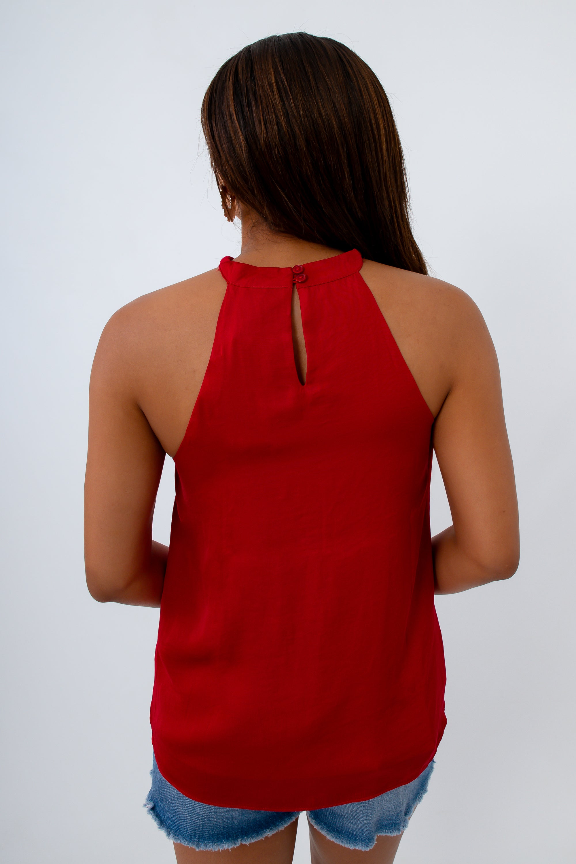 Crimson Satin Braided Keyhole Top