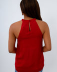 Crimson Satin Braided Keyhole Top