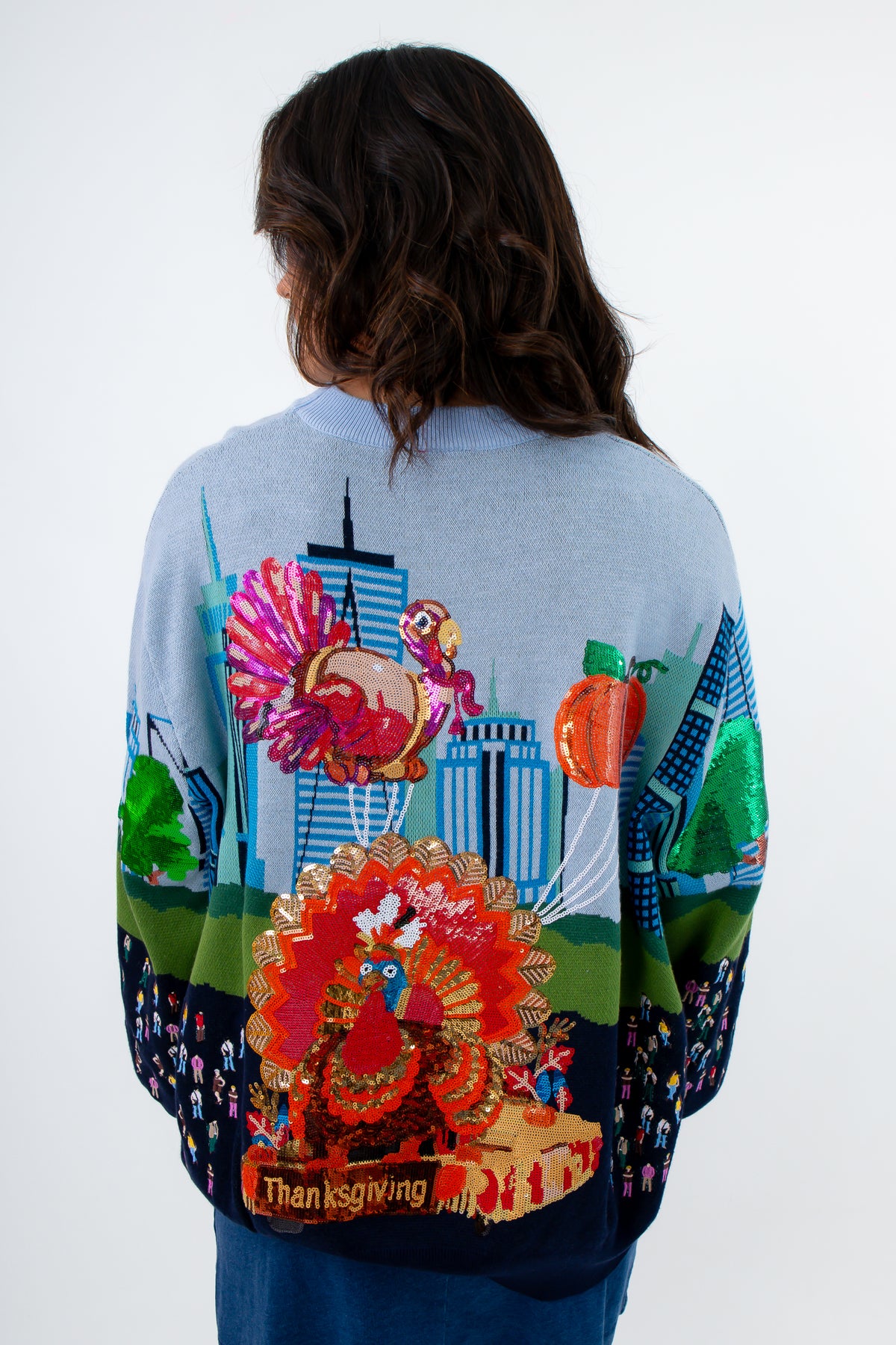 Festive Thanksgiving sweater perfect for parade and holidays, sweater with Macy's thanksgiving parade on it