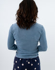 Cozy crew neck blue long sleeve thermal shirt, Lightweight waffle knit thermal top for fall layering