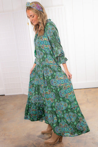 Parker Green Floral Tiered Maxi Dress-Fashion Fuse-L. Mae Boutique