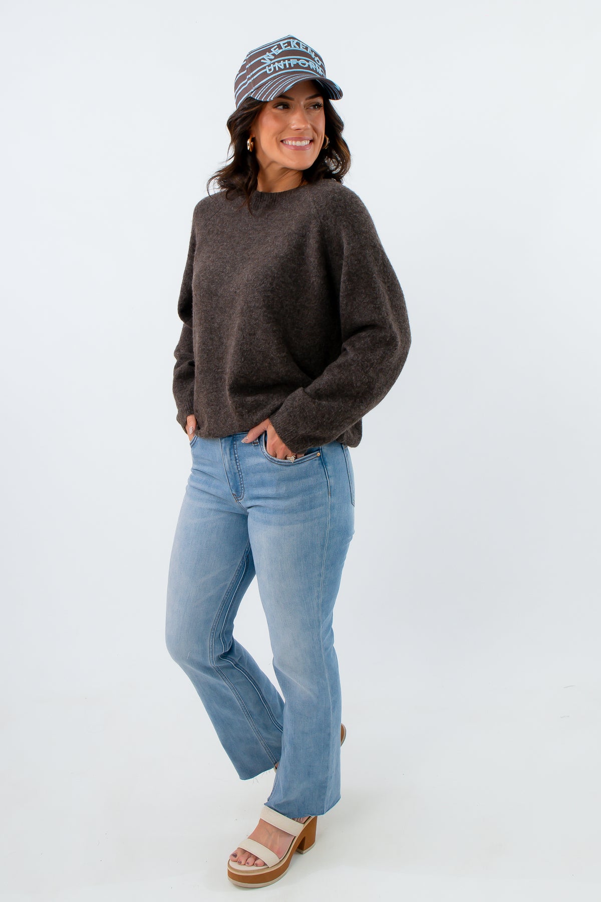 Super soft dark brown heathered knit sweater, Super soft dark grey heathered knit sweater